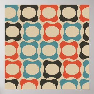 Poster Turquoise rétro, Saumon Orange, Taupe et Tan