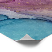 Poster Turquoise, rose, violet et or Art de l'encre Abstr (Coin)