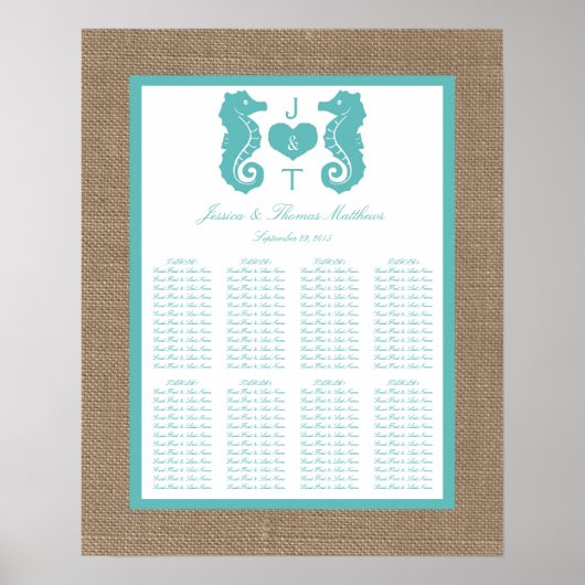 Poster Turquoise Seahors Burlap Beach Wedding Collection (Devant)