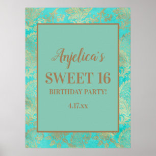 Poster Turquoise Turquoise Gold Tiaras Girl's Sweet 16