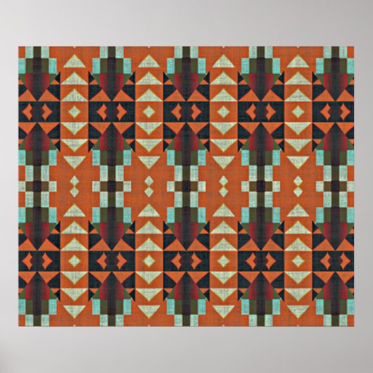 Poster Turquoise Vert Orange Rouge Ethnic Tribal Mosaic (Devant)