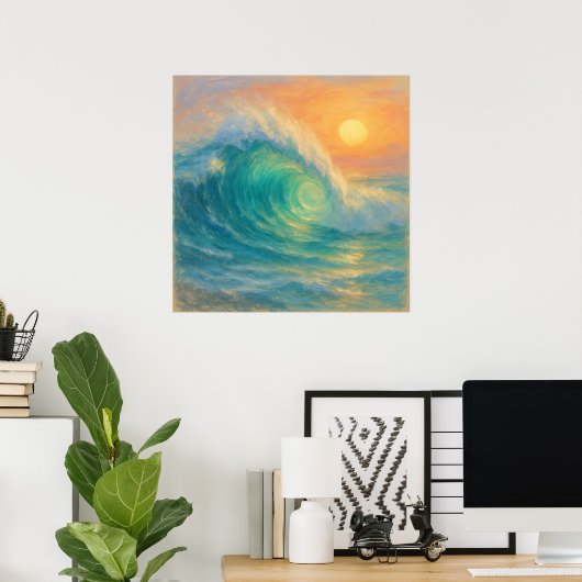 Poster Turquoise Wave - Pastel Painting Style Art (Bureau à domicile)