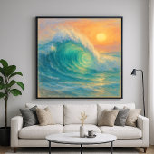 Poster Turquoise Wave - Pastel Painting Style Art
