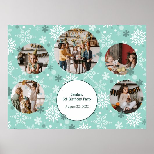 Poster Turquoise Winter Birthday Party Photo Collage (Devant)