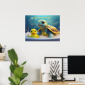 Poster Turtle and Rubber Duck in the Bath Custom Text (Bureau à domicile)