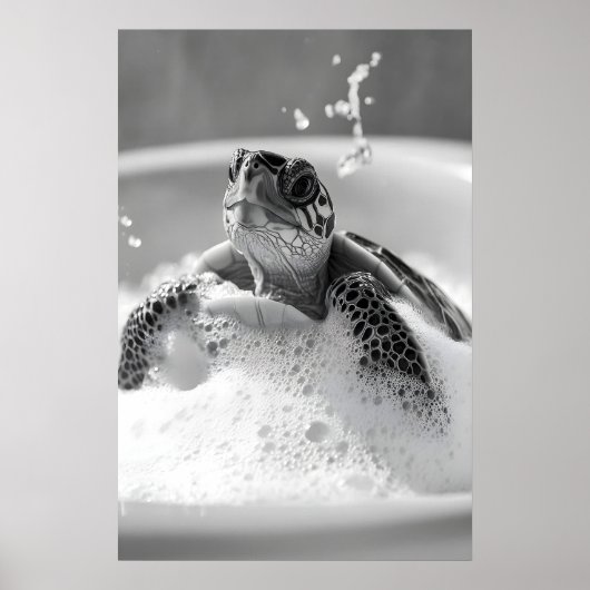 Poster Turtle Bubble Bath Print, Funny Bathroom Animal (Devant)