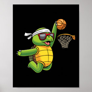 Poster Turtle Jouer Basket Sports Sea Tortoise Jeu