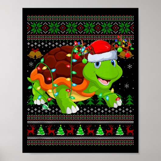 Poster Turtle Ugly Christmas Sweaters Holiday Santa Cute (Devant)