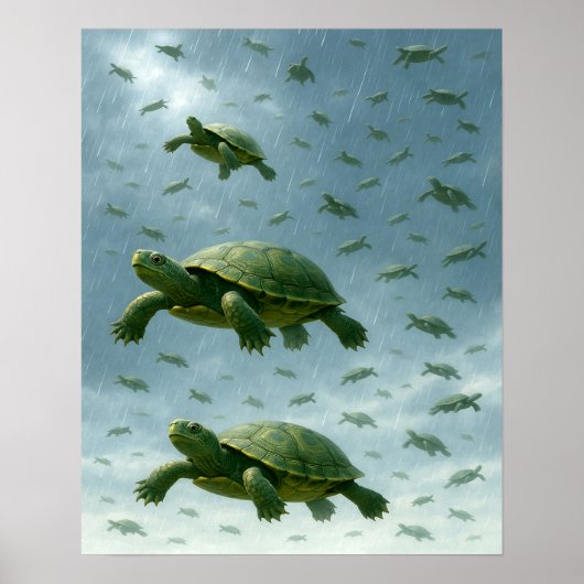 Poster Turtle Wall Art, Happy Turtle in the Rain Art (Devant)