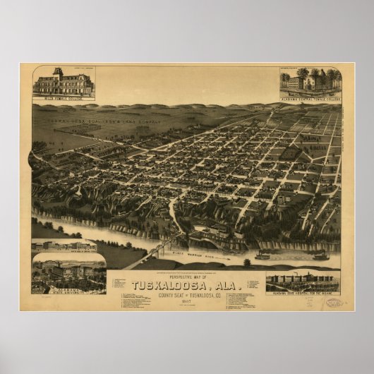 Poster Tuscaloosa Alabama 1887 Carte panoramique (Devant)