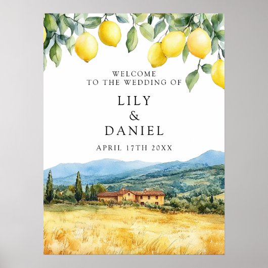 Poster Tuscany Italy Lemons Wedding Welcome Sign (Devant)