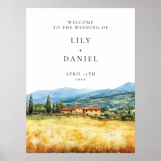 Poster Tuscany Rustic Country Wedding Welcome Sign (Devant)