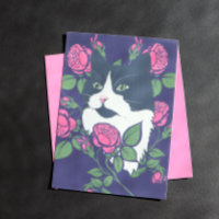 Tuxedo Cat Peony Floral Art Tuxie Cats