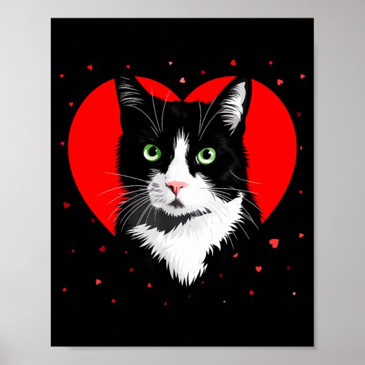 Poster Tuxedo Cat Valentine Heart For Kitten And Animal L (Devant)