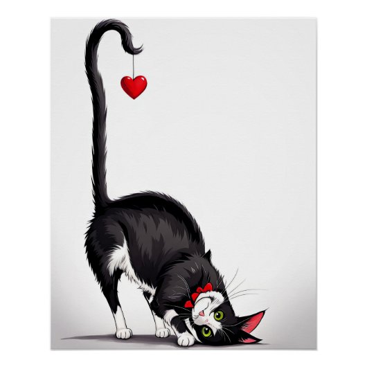 Poster Tuxedo Cat With Dangling Heart (Devant)