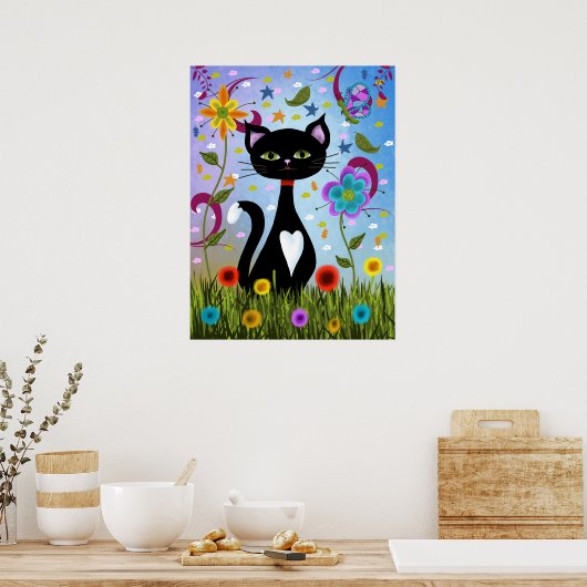 Poster Tuxedo Chat Assis Dans Un Jardin (Cuisine)