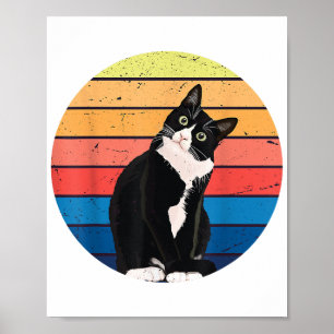 Poster Tuxedo Chat Cadeau Couleurs rétro pour Amoureux de