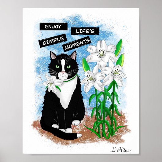 Poster Tuxedo Chat et Lilies | Devis inspirant (Devant)