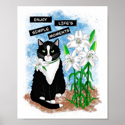 Poster Tuxedo Chat et Lilies | Devis inspirant (Devant)