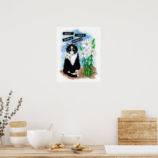 Poster Tuxedo Chat et Lilies | Devis inspirant (Cuisine)