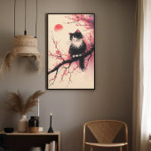 Poster Tuxedo Chat sur la fleur de cerise esthétique japo