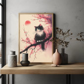 Poster Tuxedo Chat sur la fleur de cerise esthétique japo