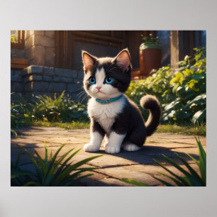 Poster *~* Tuxedo Garden Kitty Chat 5:4 Feline Kitten