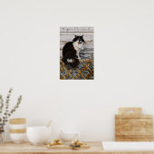 Poster Tuxedo noir et blanc Tom Chat sur la vieille clôtu (Cuisine)