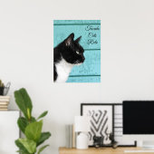 Poster Tuxedo profil de chat sur Turquoise (Bureau à domicile)