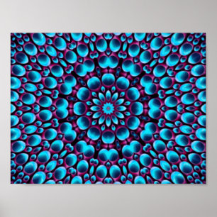 Poster Tuyaux violets Vintage bleu fractal Kaleidoscope