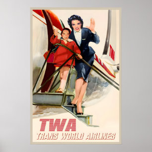 Poster TWA Trans World Airlines Nouvelle Rétro Mid-Centur
