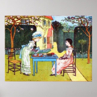 Poster: Twee Victoriaans meisjes met thee Poster