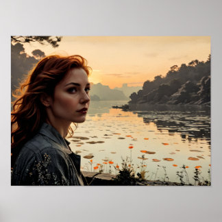 Poster Twilight Reflections - Femme au bord du lac romant