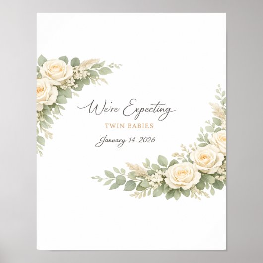 Poster Twin Baby Shower Invitation Botanical Greenery Flo (Devant)