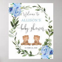 Twin boys teddy bear baby shower signe de bienvenu