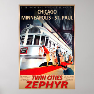 Poster Twin Cities Zephyr Burlington Route Nouvelle Rétro