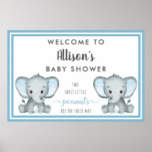 Poster Twin Elephant Baby Boy Douche Bienvenue