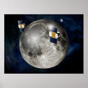Poster Twin Grail Spacecraft Orbitant La Lune.