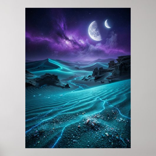 Poster Twin Moon Alien Desert Glow (Devant)