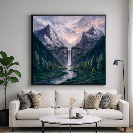 Poster Twin Peak Falls - Serene Painterly Style paysage