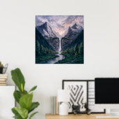 Poster Twin Peak Falls - Serene Painterly Style paysage (Bureau à domicile)