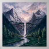 Poster Twin Peak Falls - Serene Painterly Style paysage (Devant)