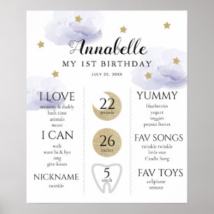 Poster Twinkle Little Star 1er anniversaire Jalon violet