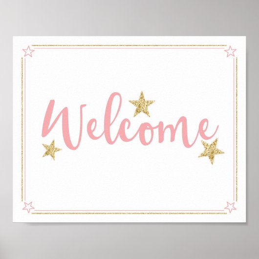 Poster Twinkle Little Star Baby shower Bienvenue Pink Gol (Devant)
