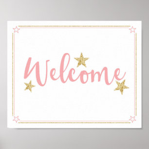 Poster Twinkle Little Star Baby Shower Welcome Pink Gold