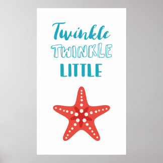 Poster Twinkle Little Star Blue & Coral Nautical Nursery