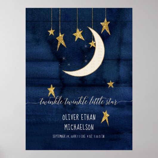 Poster Twinkle Little Star Navy Baby Nursery Statistiques (Devant)