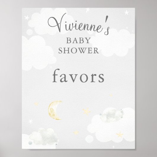 Poster Twinkle Star Grey Baby shower Faveurs (Devant)