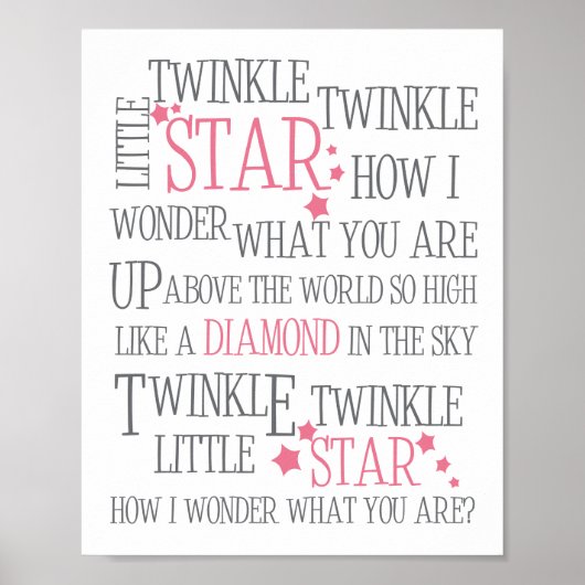 POSTER TWINKLE TWINKLE LITTLE STAR - IMPRIMÉ ART 8X10 ROS (Devant)