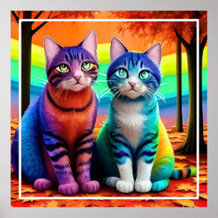Poster Twins of Cats Digital Artwork